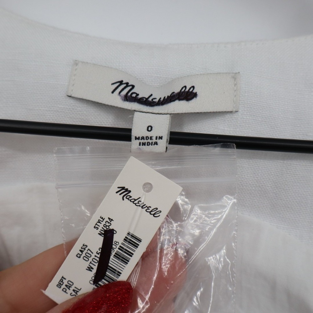 Madewell Cutaway Vest Womens 0 White Linen Scoop Neck Welt Pocket Button Front - Picture 3 of 6